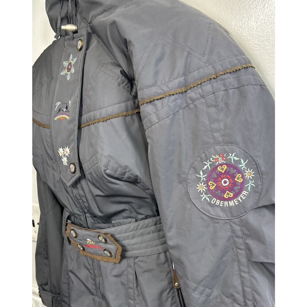 Obermeyer Ski Suit Womens 10 Vintage Insulated One Piece Embroidered Gray 90’s - Picture 2 of 12